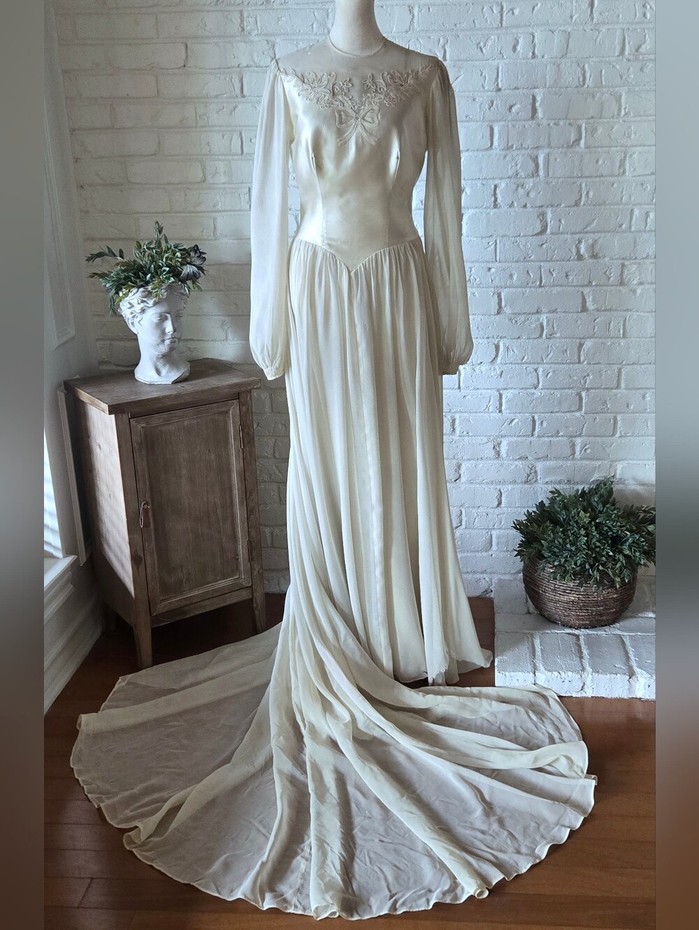 Vtg 1950s Romantic Wedding Dress With Bow Detail, 4/S, Dreamy, READ